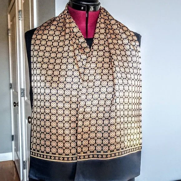 Double Sided Black Gold Red Silk Oblong Scarf