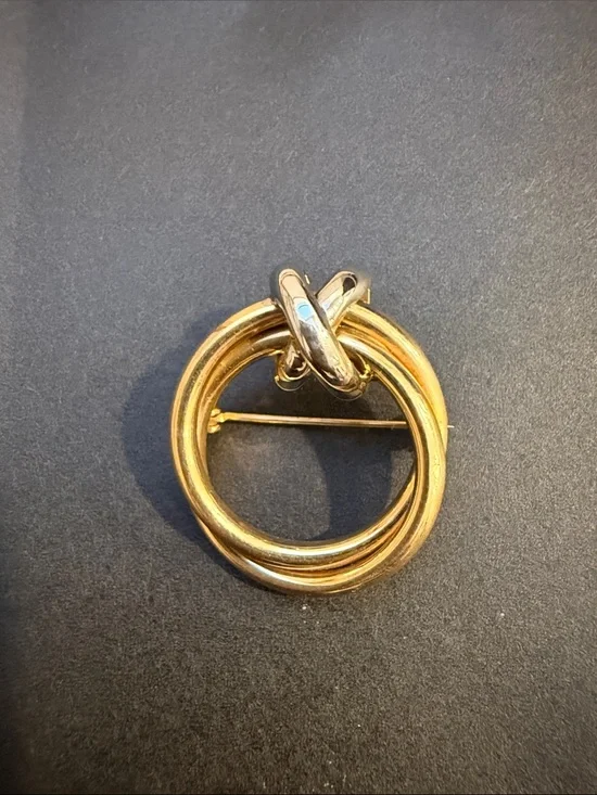 Vintage Gold-Tone Interlocking Circle Brooch - Modern Geometric Two Tone