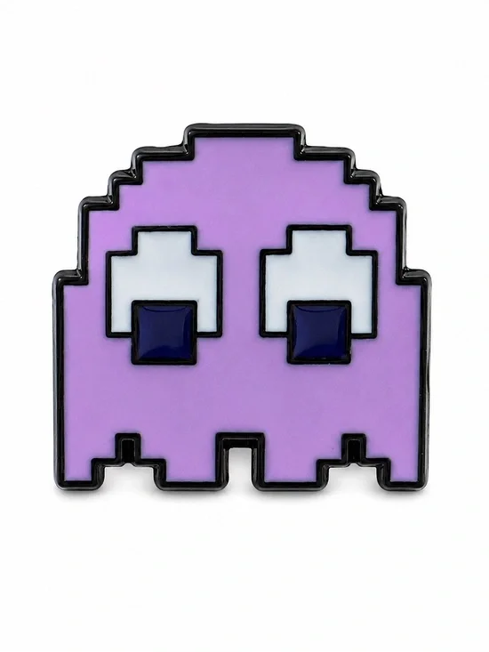 Retro Purple Pixel Ghost Enamel Pin – Arcade Game Inspired Hard Enamel Lapel Pin