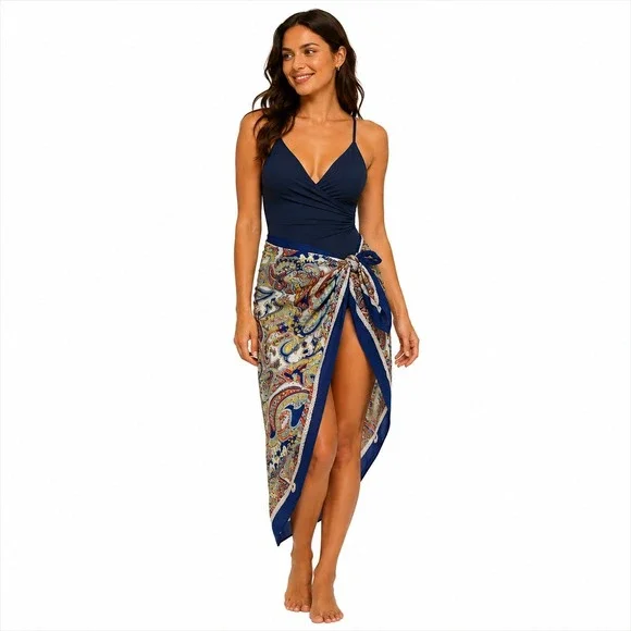 Vera Bradley Paisley Scarf Wrap Sarong‎ Womens Blue  Boho Nautical Summer