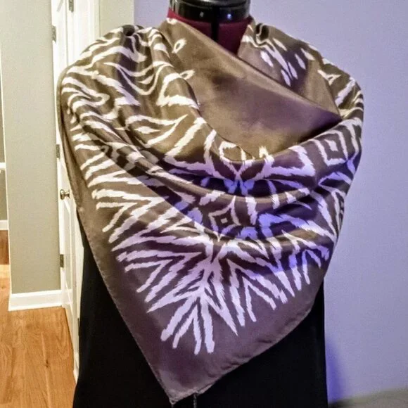 El Corte Ingles Taupe & White Square Silk Scarf