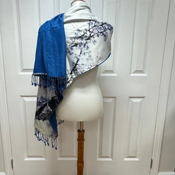 Oriental Floral/Plum‎ Blossom Print With Frindges Edges Scarf - 68