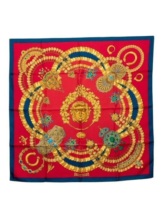 Hermes Carre 90 Kosmima Scarf Large Red Multicolor Silk