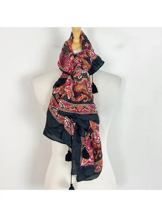 Lucky Brand 100% Silk Floral Paisley Neck Bag Scarf Large Size