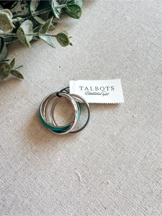 Talbots Dark Aqua Scarf Ring Set Silver Tone 4-Piece Accessory NWT