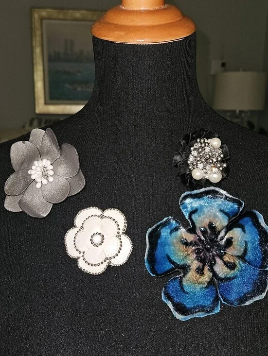 Four Unique Vintage Flower Statement Brooches
