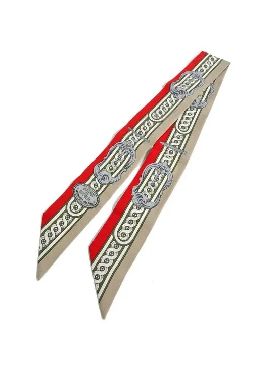 Hermes Twill Brides de Cour Silk Beige Red Scarf