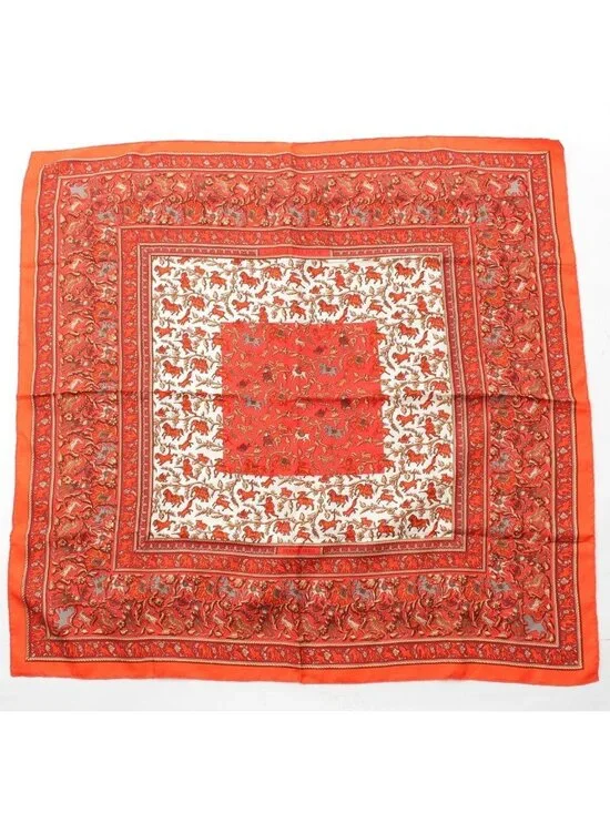 Hermes Carre 90 Silk Chasse en Inde Indian Hunting Scarf Orange 90