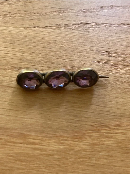Vintage Three-Stone Purple Glass Pin Brooch