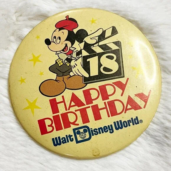 🔮 5/$25 Vintage Disney World Mickey Happy 18th‎ Birthday Pin