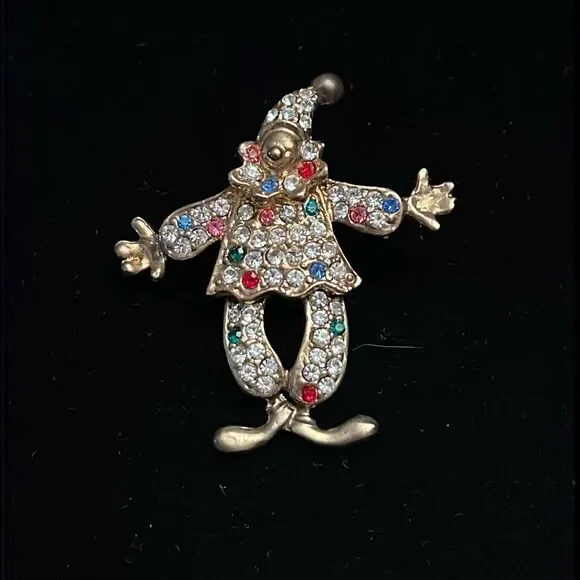 VINTAGE Colorful Rhinestone Clown Pin.