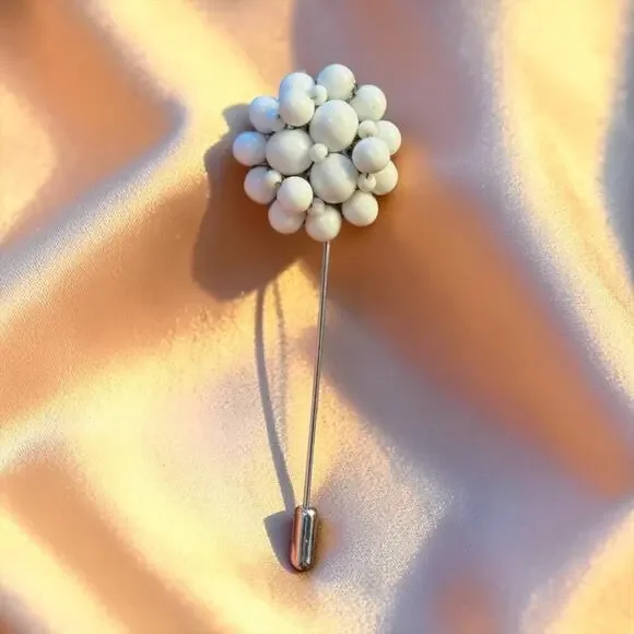 White Bead Cluster Stick Pin Handmade from a Single Vintage Earring
