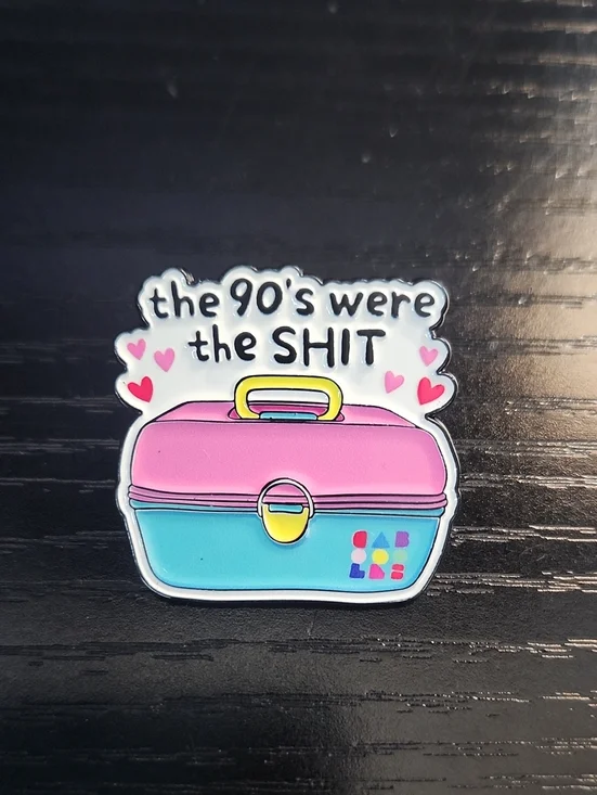 Retro Pink & Teal Caboodles Case Enamel Pin - 'the 90's were the SH**'