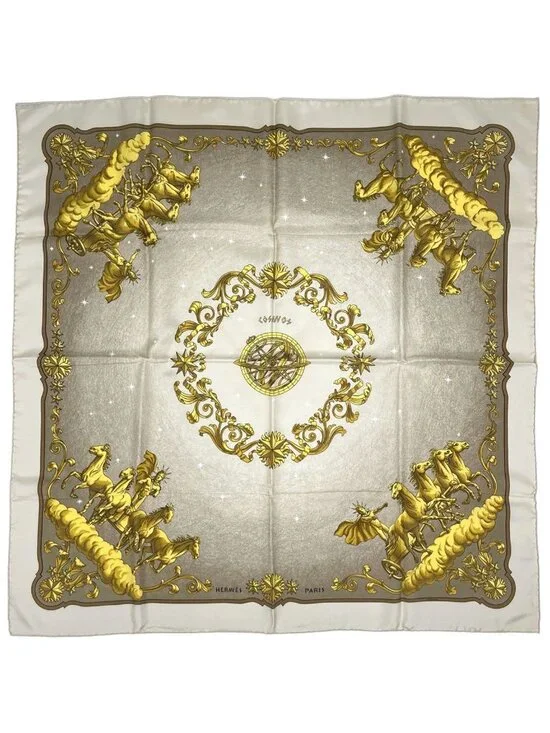 Hermes Carre 90 Cosmos Space Horse Scarf Silk Light Gray Multicolor