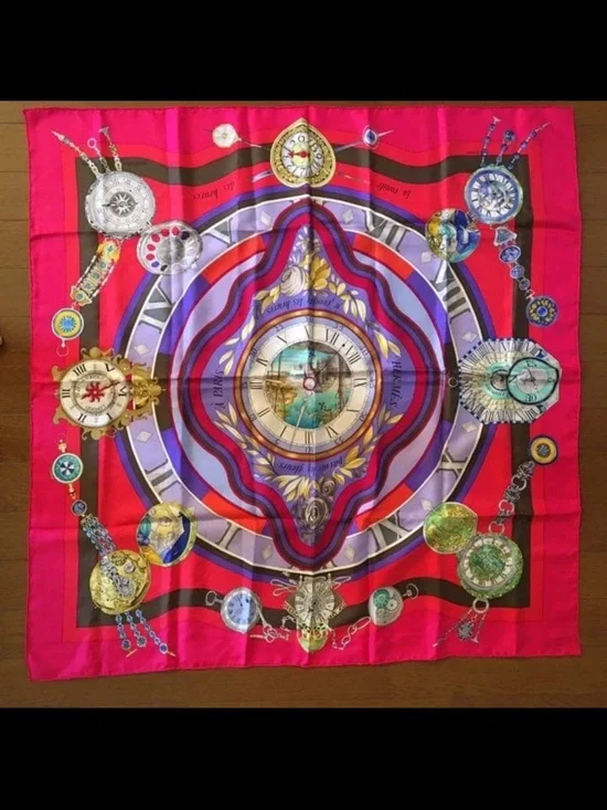 Hermes Silk Scarf in Fuchsia, Purple, Red and Gold