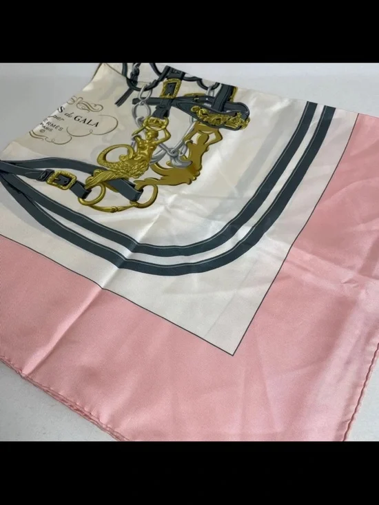 Hermes Pink White Gold Gray Silk Scarf