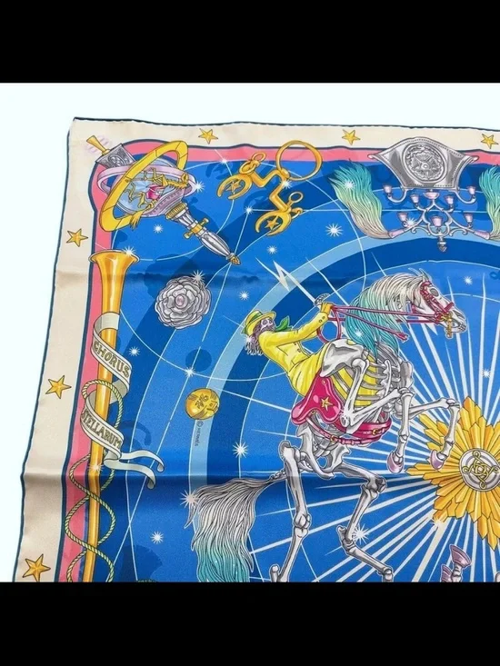 Hermes Blue Multicolor Celestial Carousel Silk Scarf