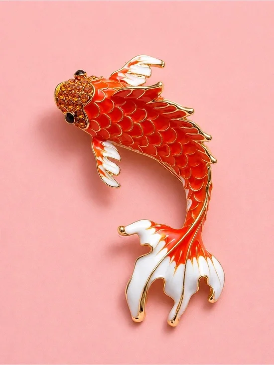 Koi Fish Orange Gold Enamel Brooch – Symbol of Luck & Prosperity