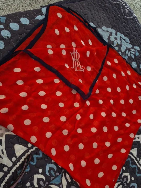 Lauren Ralph Lauren Red White Polka Dot Silk Oversized Square Scarf Shawl 40x42