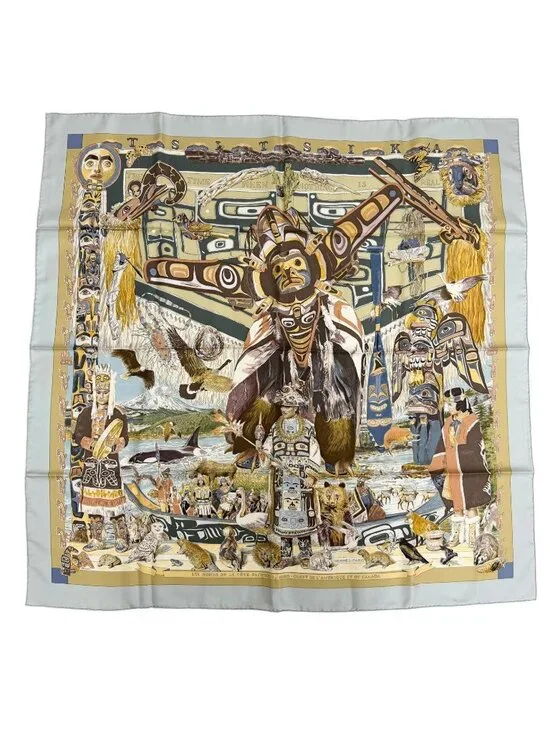 Hermes Carre 90 Tsitsika Silk 100% Kamit Oliver Scarf Multicolor