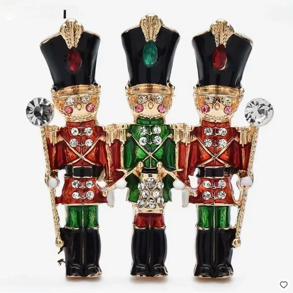 Festive‎ Nutcracker Trio Brooch - Gold, Red, Green, Black