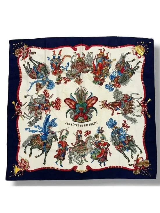 Hermes Scarf Silk Carre 90 les Fetes du Roi Soleil Celebration of the Sun King