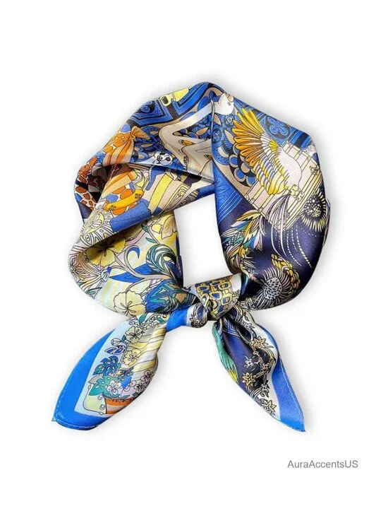 100% Mulberry Silk Square Scarf Lightweight Neckerchief Digital Print