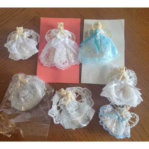 Handmade Praying Angel Pins Lace Dress jewelry Christmas Ornaments Lot of‎ 7