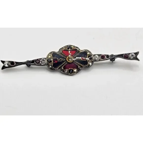 Victorian Style Bar Brooch Black Red White 3in