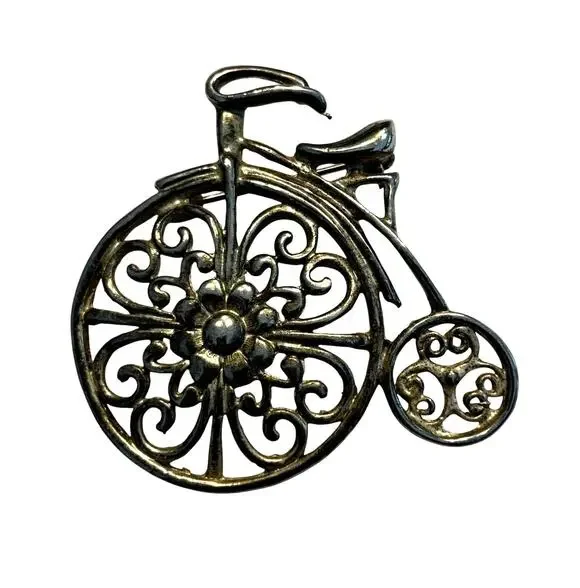 Vintage Danecraft brooch penny farthing cycle silver filigree style mid century