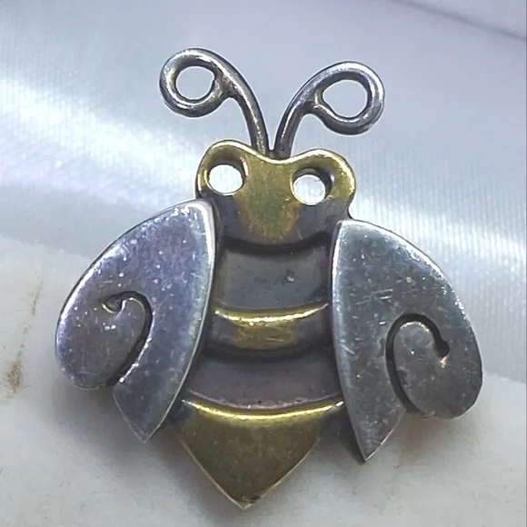 * Vintage Signed 2 Tone 925 Sterling Silver Bumble Bee Pin Brooch