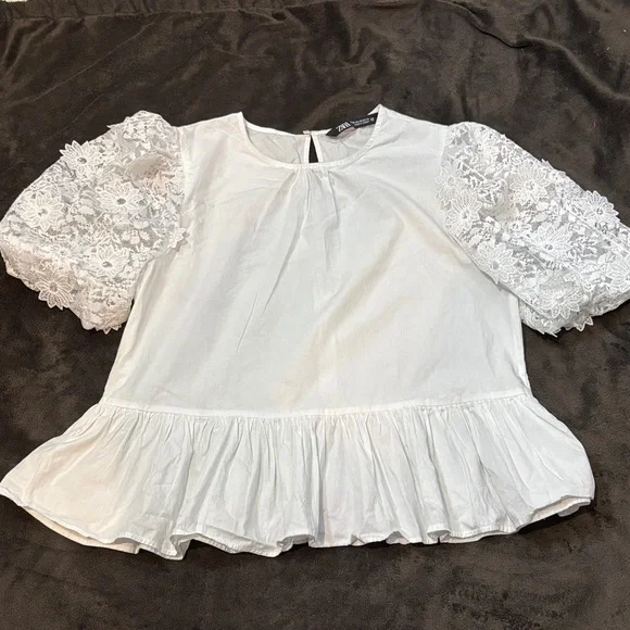 Zara White Lace Sleeve Blouse