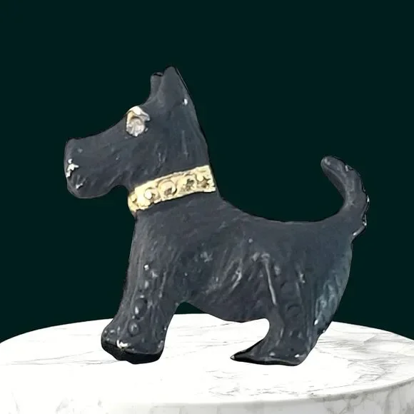 Vintage Metal Enamel Rhinestone Scotty Dog Brooch Pin