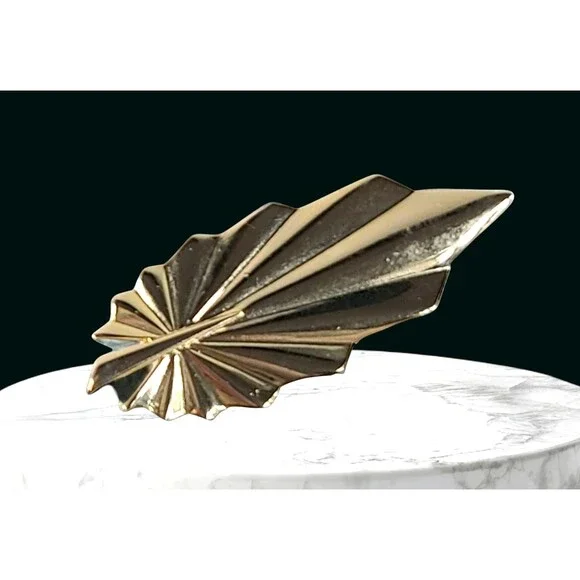 Vintage Gold Tone Leaf Brooch Pin Art Deco MCM