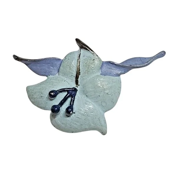 Vintage Metal Painted Blue Enamel Flower Pin Brooch Spring Floral Silver Tone