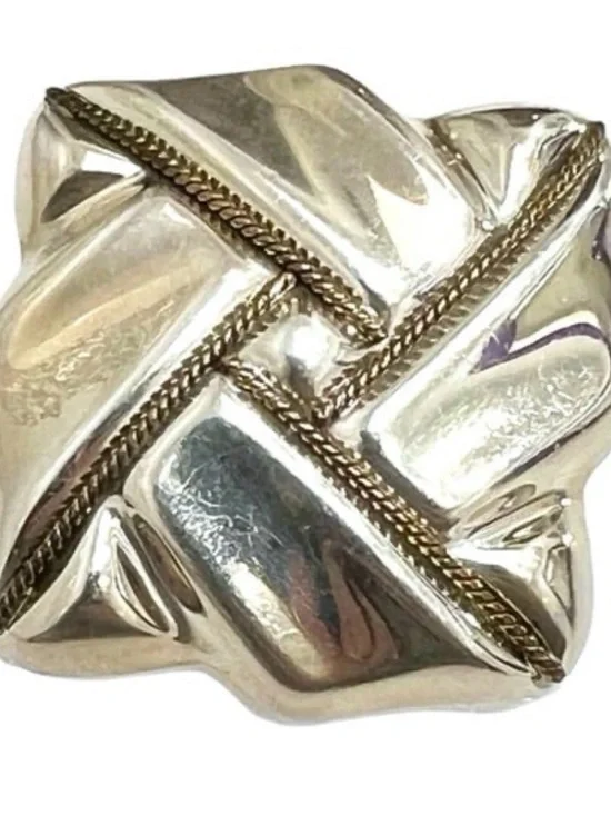 Vintage Silver and Gold Tone Woven Cross Brooch