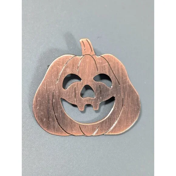 Copper Tone Halloween Pumpkin Jack‎ O Lantern Metal Pin Brushed