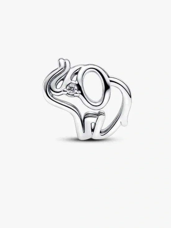Pandora Silver Elephant Brooch with Clear Stone Accent