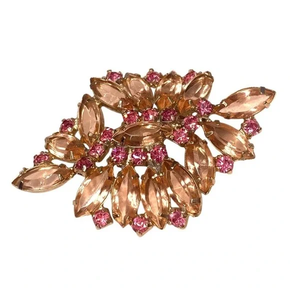 VINTAGE BROOCH SHADES OF PINK OPEN‎ BACK RHINESTONE JULIANA STYLE CZECH PIN