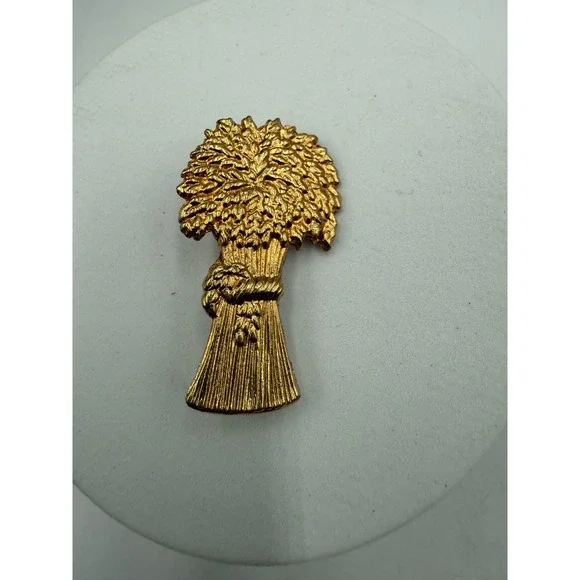 Vintage Gold‎ Tone Wheat Sheaf Brooch Harvest Nature Pin Bundle Accessory