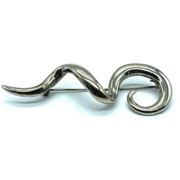 80s Spiral Brooch‎ Pin Vintage Modernist squiggle brooch Silvertone