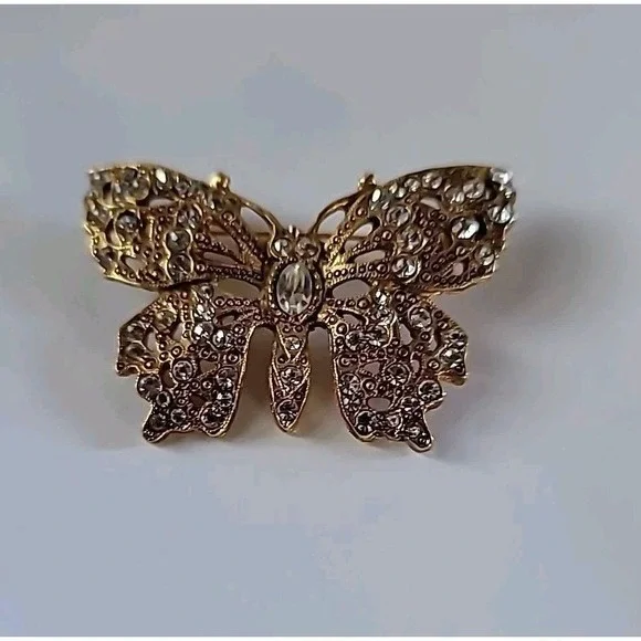 1928 Brand Brooch Butterfly Rhinestones‎ Gold Tone Sparkles Gift Shimmers