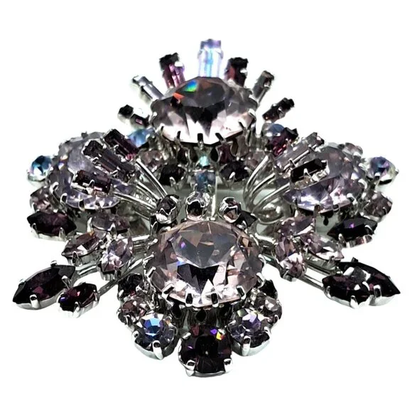 Austria Alexandrite Rhinestone Brooch Purple Blue Austrian Pin Vintage Costume J