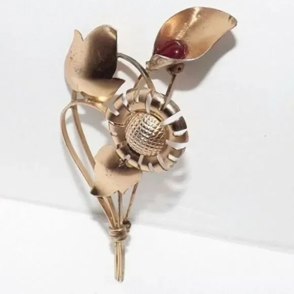 Vintage Signed Truart Sterling Silver Gold Wash Flower Brooch Pin