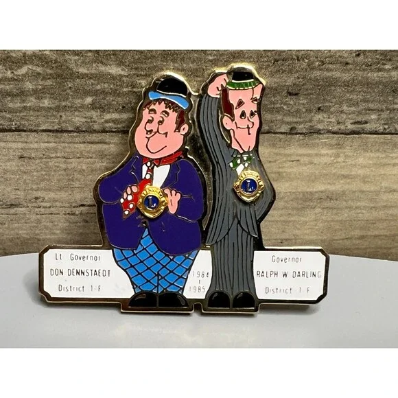 Laurel & Hardy Lion's Club Governor Don Dennstaedt & Ralph W. Darlin Lapel Pin