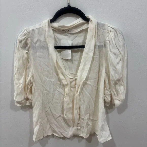 New Reformation Joelle Tie Neck Button-Up Blouse in Gossamer ✨🔥🔥 no 🏷️ XS