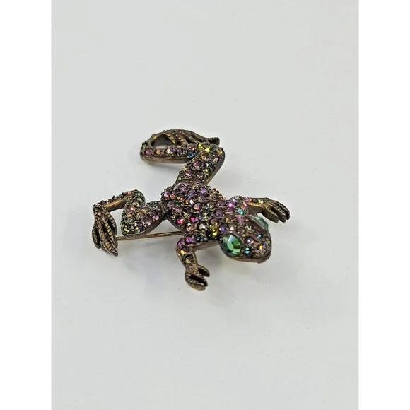 Vintage Kirks Folly Rainbow Crystal Frog Brooch Pin‎ Multicolor Sparkle