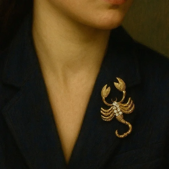 Golden Scorpion‎ Rhinestone Brooch – Fierce Elegance with Vintage Glam Spark new