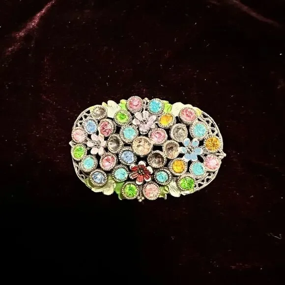 Vintage 1940’s Little Nemo Rhinestone and Painted Floral Brooch