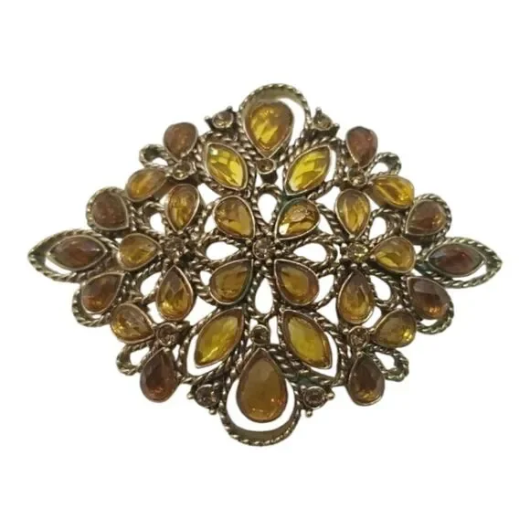 Monet Brooch Pin Crystal Brown  Gold Teardrop Round Oval Twisted Gold Brooch Pin